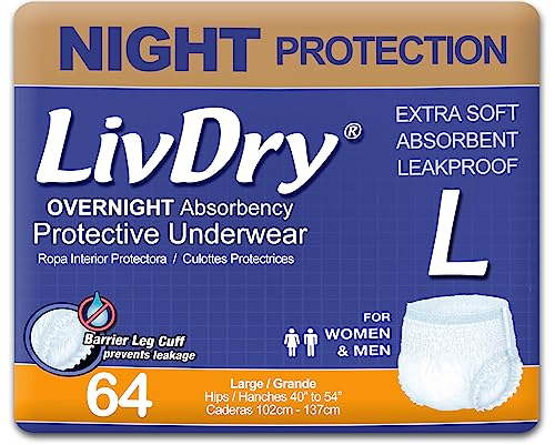 LivDry Overnight Protective Underwear Large size Count: 64