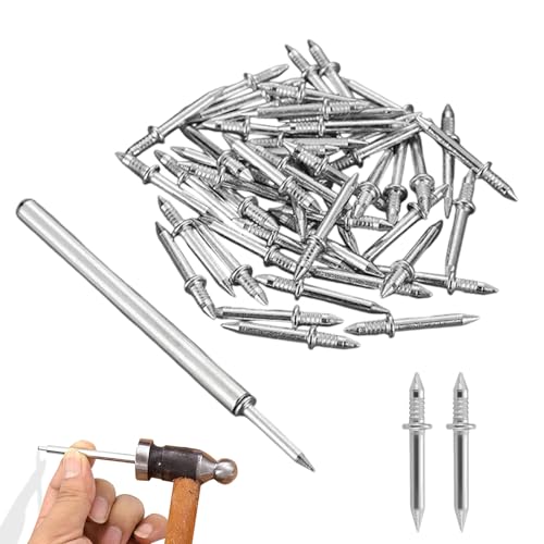 Clavos sin costura con doble cabeza para molduras de madera, zócalos y rodapiés – Instalación invisible con herramienta de manga, sujetadores ocultos resistentes (100 piezas) miniatura 1
