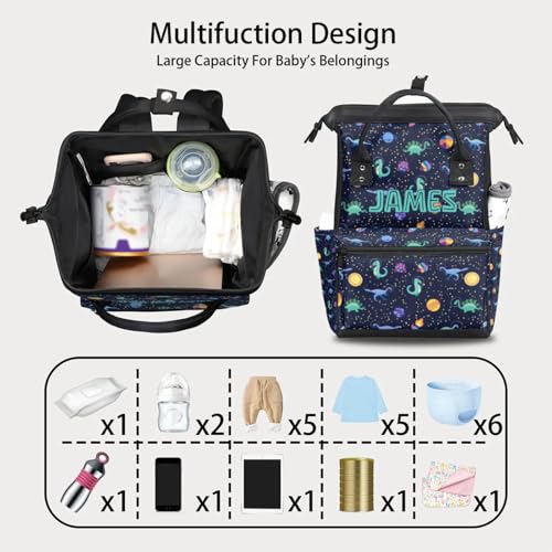 Image of Dinosaur-Diaper-Backpack for Baby Boys Waterproof Nappy Backpack for Mom Dad Dark Blue Baby Boys Diaper-Bag to Print Name
