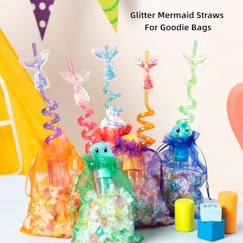 Image of 12 Pcs Glitter Mermaid Straws, Princess Theme Crazy Silly Straw