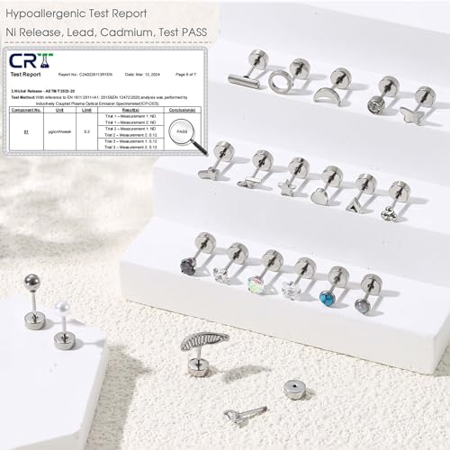 Jstyle 21 Pairs Hypoallergenic Flat Back Stud Earrings for Women Men Surgical Stainless Steel Earrings for Sensitive Ears Cartilage Earring Small Studs Earrings Set Stacks Screw Back Earrings Piercing3