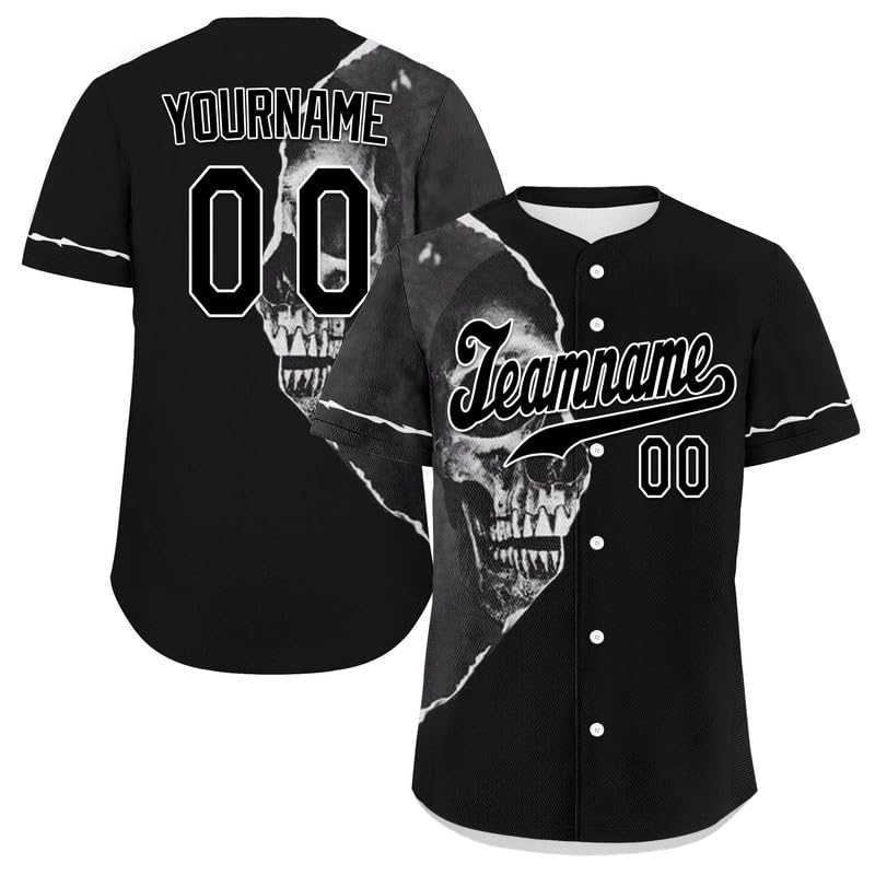 coolcustomize Custom Skull Baseball Jersey for Men Youth Team Gothic Sports Uniform Short Sleeve Softball Shirts with Name/Logo — image 1