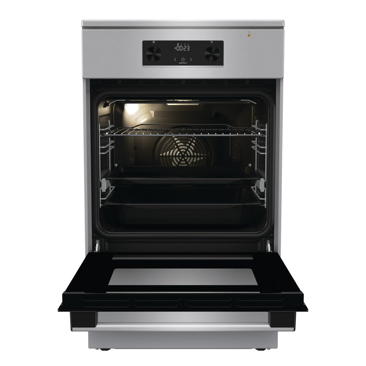 Gorenje GEIT5C61XPG Elektro-Standherd mit Induktionskochfeld, 50cm Breite, 70 L, Pizza Funktion, FrozenBake, AirFry, MultiAir Technologie, HomeMade Backofenform, AquaClean, FastPreheat, Edelstahl