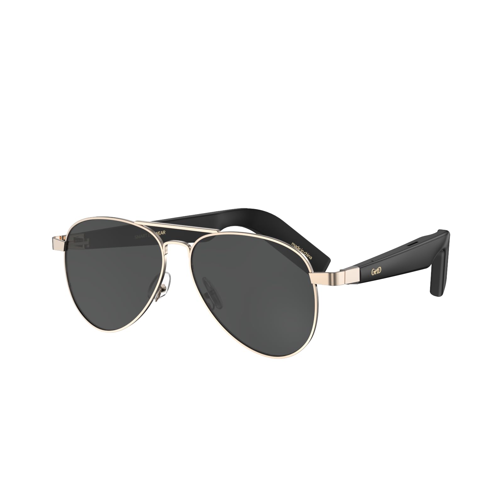 GetD AI Smart Bluetooth Sunglasses for Men and Women, Voice Control and Open Ear Style Smart Glasses Listen Music and Calls with Speakers IPX4 Waterproof Detachable Aviator Nylon Audio Glasses
