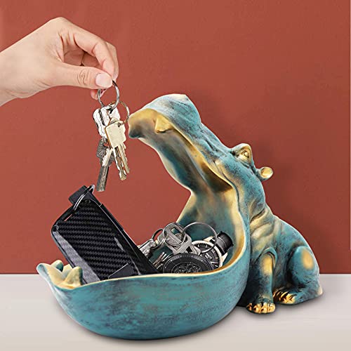 Aboxoo Hippo Statue Home Resin Hippopotamus Figurine Fun Candy Dish,Key Bowl,Big Mouth Sculpture Table Art Decoration Sundries Container Storage Box thumb #4