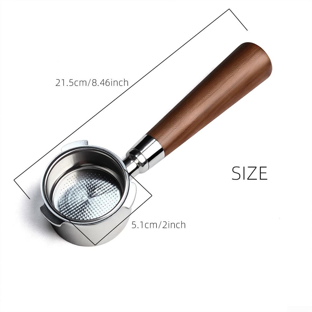 Portafiltro sin fondo de 51 mm para ECP680 ECP685 para máquina espresso, mango de madera, extracción de precisión de acero inoxidable para herramienta barista, plata