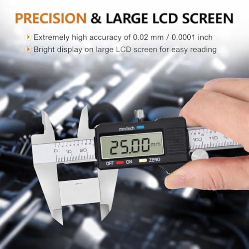 Image of Waterproof Digital Vernier Caliper - Stainless Steel Electronic Measuring Tool (0-150mm / 0-6 Inch) with LCD Display, Inch /MM Conversion, IP54 Protection(a-150mm)