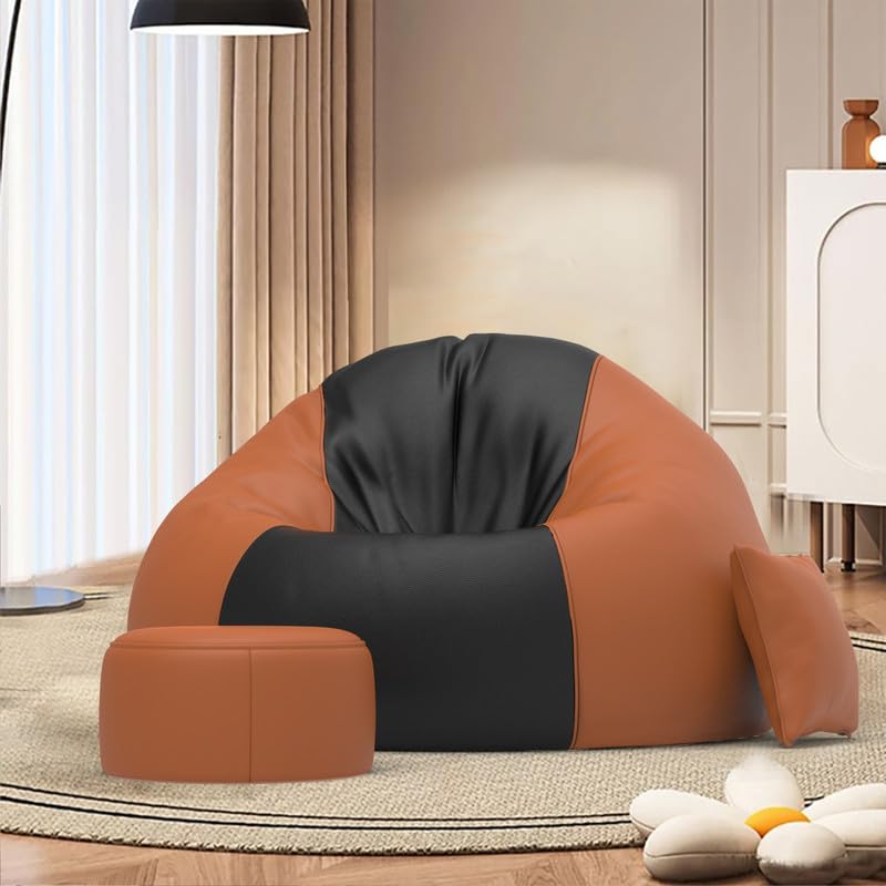 Image of Biggie Bean Bag 7XL Bean Bag Chair with Beans Filled - The Classics Bean Bag Sofa - Combo Set-Styled for Elegance with Free Cushion & Footrest (Matching Color : Yfovo Black Tan-Brown)
