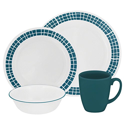 Corelle Livingware 16-Piece Dinnerware Set, Aqua Tiles, Service for 4