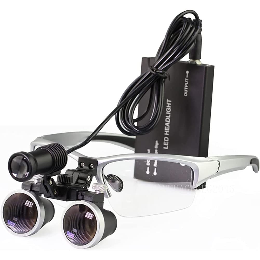 Chirurgiczne lornetki 2,5x/3,5x, luźnik pałąka na głowę 420 mm, powiększanie lupy dentystycznej, przenośne reflektor LED 5 W Wtyczka LED Light z filtrem z filtrem(Size:3.5X,Color:Silver)