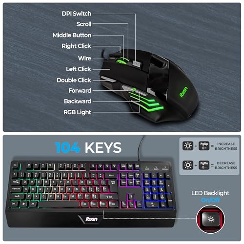 Foxin Endeavour Gaming Keyboard Mouse Combo Wired | Rainbow Backlight | Breathing LED Mouse with 3600 DPI | Membrane Keyboard - Image 3