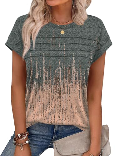 WEESO Womens Summer Tops Trendy 2026 Cap Sleeve T Shirts Crew Neck Pleated Front Beach Vacation Clothes Fashion