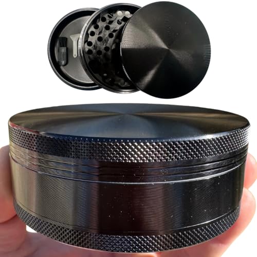 4 inch aluminum alloy metal spice mill. Larger than small spice grinders. Extra Large Size is easy to turn. (Black, 4 inches)