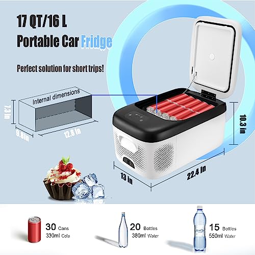 Qnk 17Qt(16L) Portable Car Refrigerator 12 Volt Mini Fridge Compressor Freezer Rv Cooler For Camping Truck Van Suv Boat Party Trips W/App Control 100-240V Ac & 12V/24V Dc -4℉-68℉ #TOP7