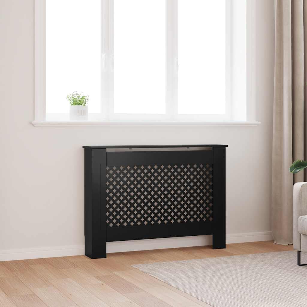 Radiator Cover Black 44.1"x7.5"x32.1" MDF Modern Slatted Design Cabinet for Living Room with Additional Shelf Space, Easy Assembly, Durable and Stylish Home Decor