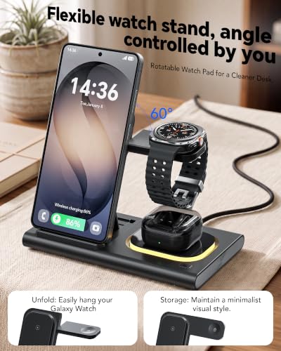Image of 3 in 1 Charging Station for Samsung Charger, Foldable & Night Lamp
