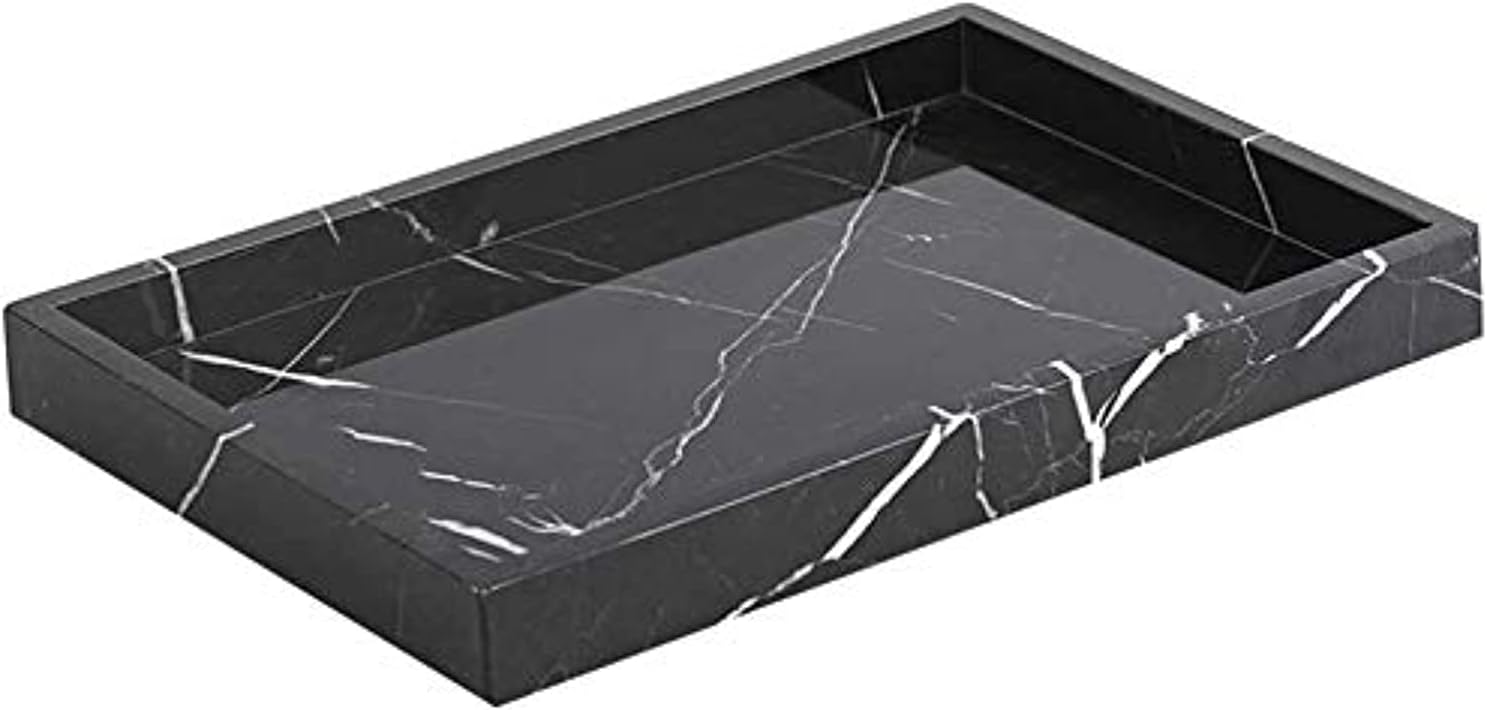 โ LAMAC CRAFTS Black Rectangular Marble Stone Decorative Tray for Counter, Vanity, Dresser, nightstand or Desk, 12"X8"
