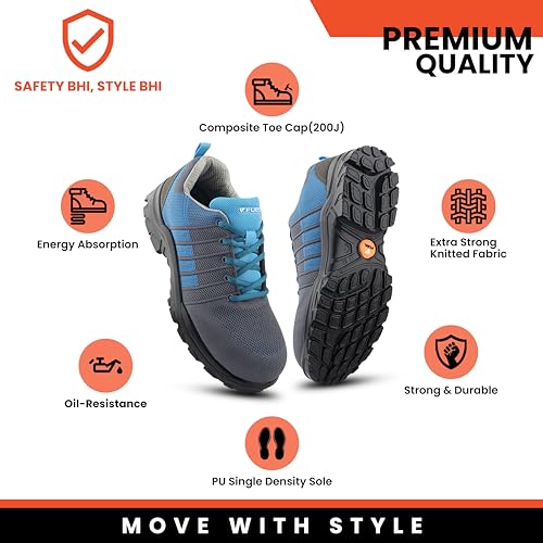 Image of FUEL Aqua Safety Shoes for Men with Excellent Grip, PU Single Density Sole, Light Weight Construction Shoes, Slip Resistance Lace-Up Industrial Composite Toe Cap Footwear (200 J)