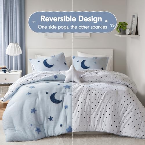 Image of Intelligent Design Kids Blue Star Moon Queen Comforter Set, 4pc