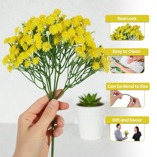 Image of Art Street Artificial Baby Breath Yellow Flowers|Christmas Mothers Day Gifting, Flowers for Vase | Decoration Items for Living Room| Set of 2 (Size: 14 Inch)
