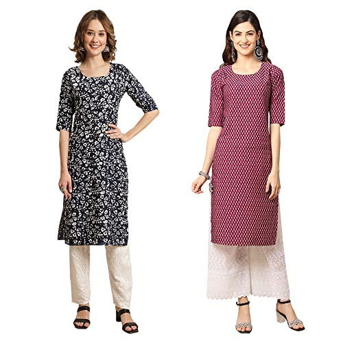 Image of Pinkmint Women's Crepe Digital Print Straight Kurta [Pack of 2]
