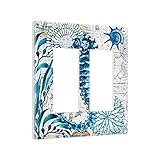 Blue Ocean Nautical Beach Seahorse Decorative 2 Gang Dual Device Gfci Outlet Wall Plate Sealife Marine Coral Reef Coastal Compass Map Starfish Electrical Double Decorator Rocker Light Switch Covers