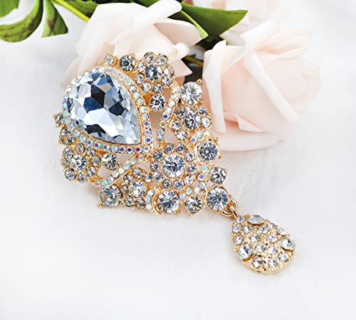 Image of Gyn&Joy Women's Austrian Crystal Bouquet Flower Teardrop Large Gorgeous Brooch Pin