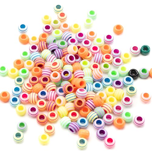 Image of Gxueshan 1000 Pcs Acrylic Rainbow Round Pony Beads - Large Hole Hair & Kandi Beads for Friendship Bracelet Making Kit & Jewelry Making
