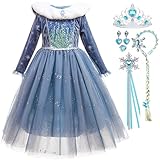 Luzlen Toddler Snow Princess Costume Girls Blue Queen Dress for Halloween Christmas Cosplay Party Outfits, 5-6Y(Tag 130)