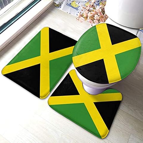 FFCrying Soft Flannel Bathroom Rug Mats 3 Piece Set Bath Mat + Contour Rug + Toilet Lid Cover with Non-Slip Backing Pad (Jamaican Flag) Cover
