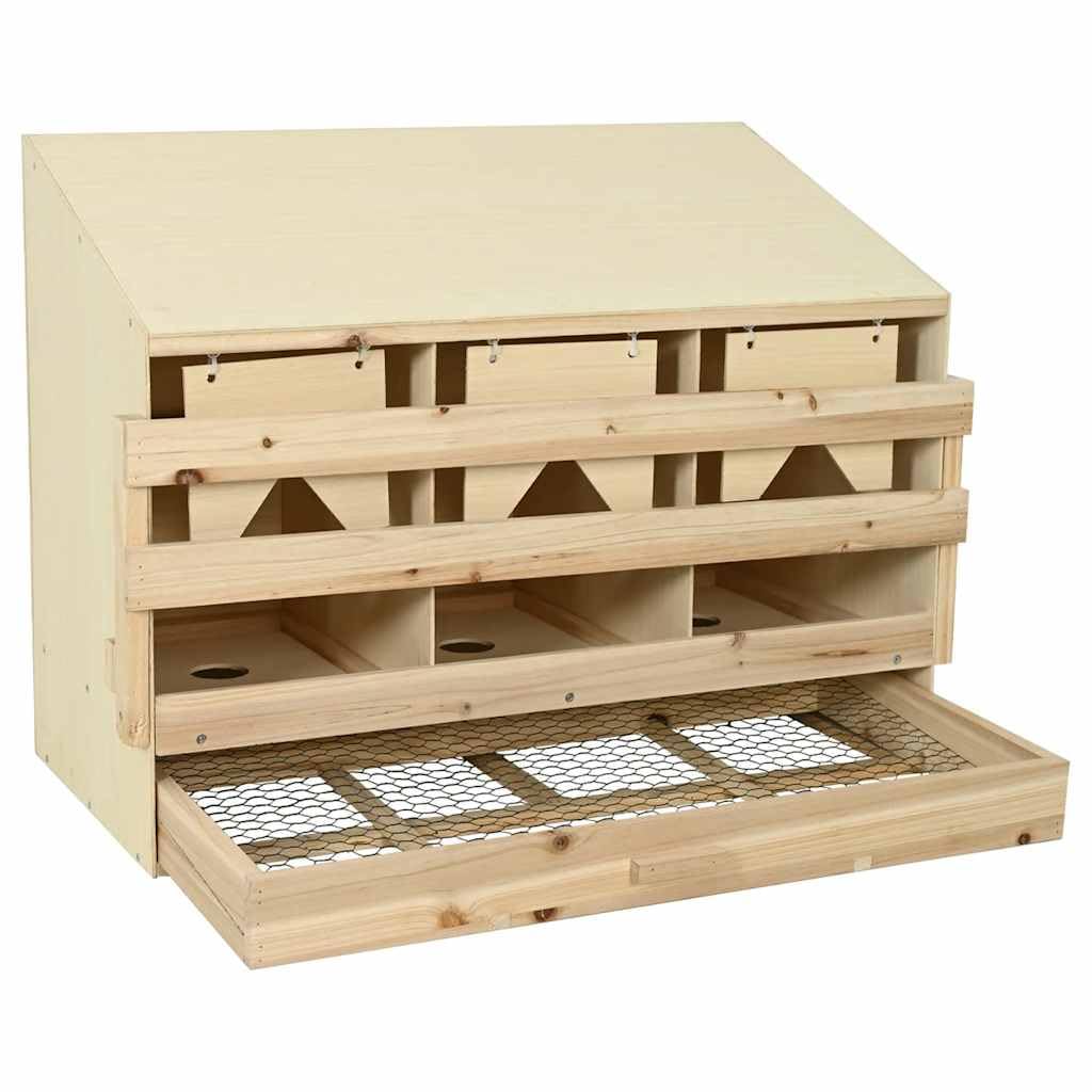 Nido para gallinero, 3 compartimentos, 93 x 40 x 65 cm, de madera de pino, nido para gallinero con función de desenrollamiento de huevos y percha