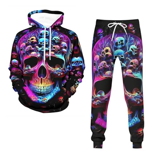 Chándal de 2 piezas para hombre, diseño de calavera morada en 3D, para correr, con cordón en la cintura, 1 para hombre, 4XL
