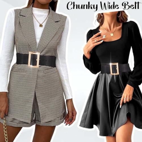 Women Wide Elastic Leather Belt Fashion Stretchy Thick Belt for Dresses Gold Buckle Waist Belt for Ladies4