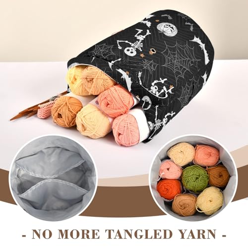 Image of Yarn Storage Bag Small Crochet Bag Knitting Bag Organizer Halloween Skeleton Yarn Bags for Crocheting Basket