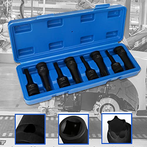 Impact Torx Socket Set 8 Pieces, T30 T40 T45 T50 T55 T60 T70 T80 Cr-Mo Impact Grade, 1/2" Drive Torx Bit Socket Set With Case #TOP5