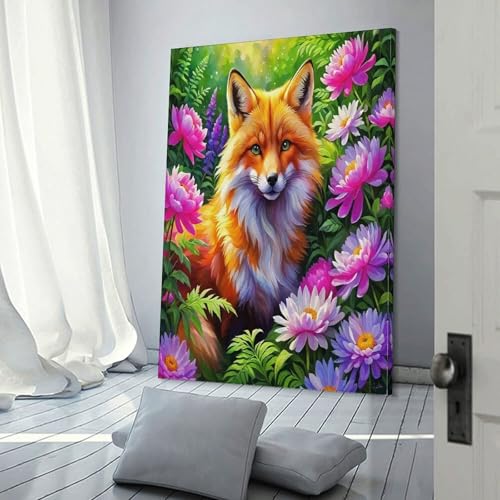 Impression sur toile haut de gamme de renard aux fleurs 40x60cm