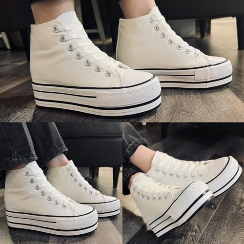 Image of REFRASE LIFE Womens Platform Sneakers with Wedge 3 Inches Height Boost Hidden Heel Shoes, Casual Height Increase Walking Fashion Shoes for Women and Girls