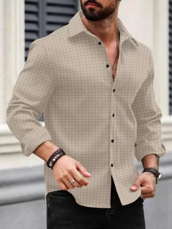 Image of DEELMO Men's Regular Fit Button Down Dress Shirts Textured Long Sleeve Casual Hawaiian Shirt