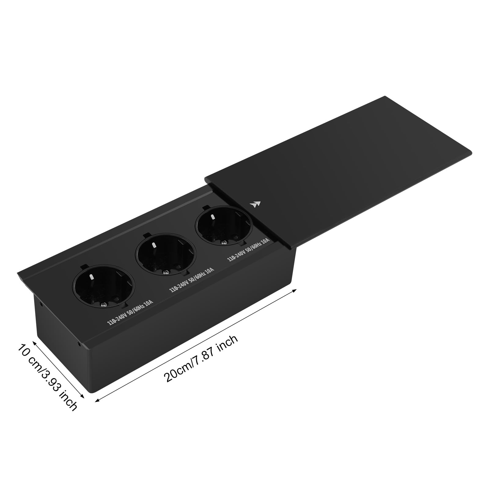 Zócalo de mesa empotrable, enchufe empotrable para cocina, pared, 3 enchufes, retráctil, negro, para oficinas, aulas, estudio, 20 x 10 cm (largo x ancho)