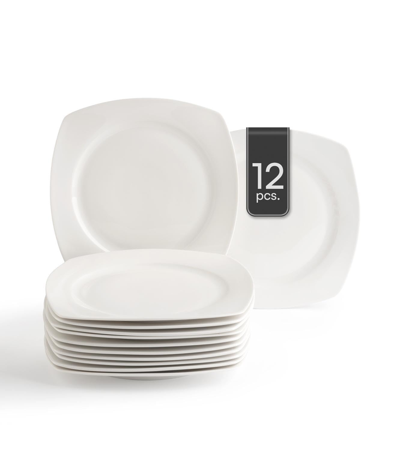 Speiseteller - 28 x 28 cm - Weiß - Bone China - eckig - 12er Set