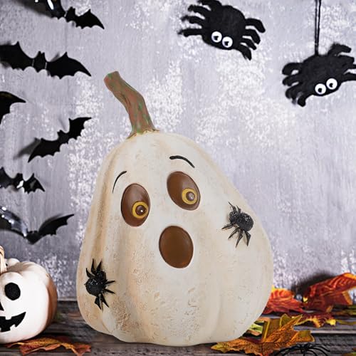 Prsildan-Halloween-Pumpkin-Decoration-Indoor-with-Black-Spider-White-Ghostly-Face-Halloween-Table-Decor-Resin-Cute-Pumpkin-Ornament-for-Tabletop-Home-Office-Desk-Decorative-Figurines Prsildan Halloween Pumpkin Decoration Indoor with Black Spider White Ghostly Face Halloween Table Decor Resin Cute Pumpkin Ornament for Tabletop Home Office Desk Decorative Figurines