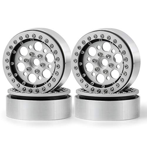 QUE-T 1.9inch RC Rock Crawler Metal Beadlock Wheel Rims for TRX4 SCX10 90046 D90 Pack of 4 (Silver + Black)