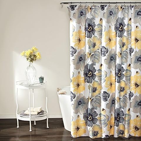 Lush Decor Leah Floral Shower Curtain, 72" W x 72" L, Yellow & Gray - Pretty Yellow Shower Curtain - Spring Decor - Colorful Blooming Flowers - Country Cottage & Farmhouse Bathroom Decor Cover