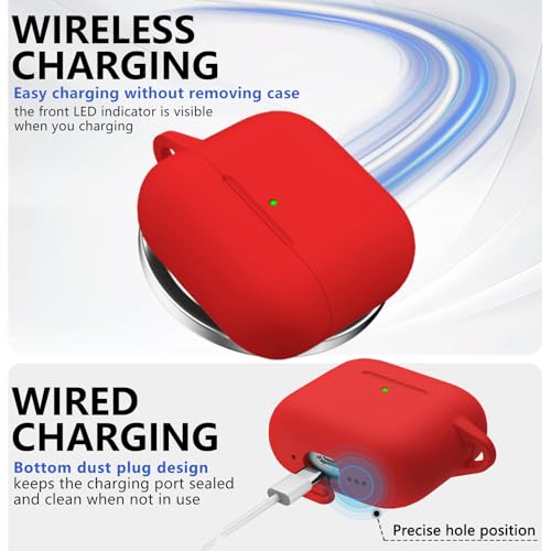 Ljusmicker AirPods 4 Case Cover 2024 - Soft Silicone, Shockproof, Red with Cleaner Kit & Keychain - 3
