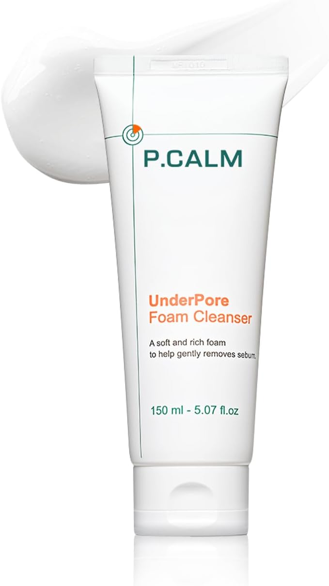 P.CALM Underpore Foam Cleanser – Azulene for Deep Pore Cleansing, Blackhead & Whitehead Removal, Korean Vegan Facial Wash for Sensitive Skin (150ml / 5.07 fl.oz)