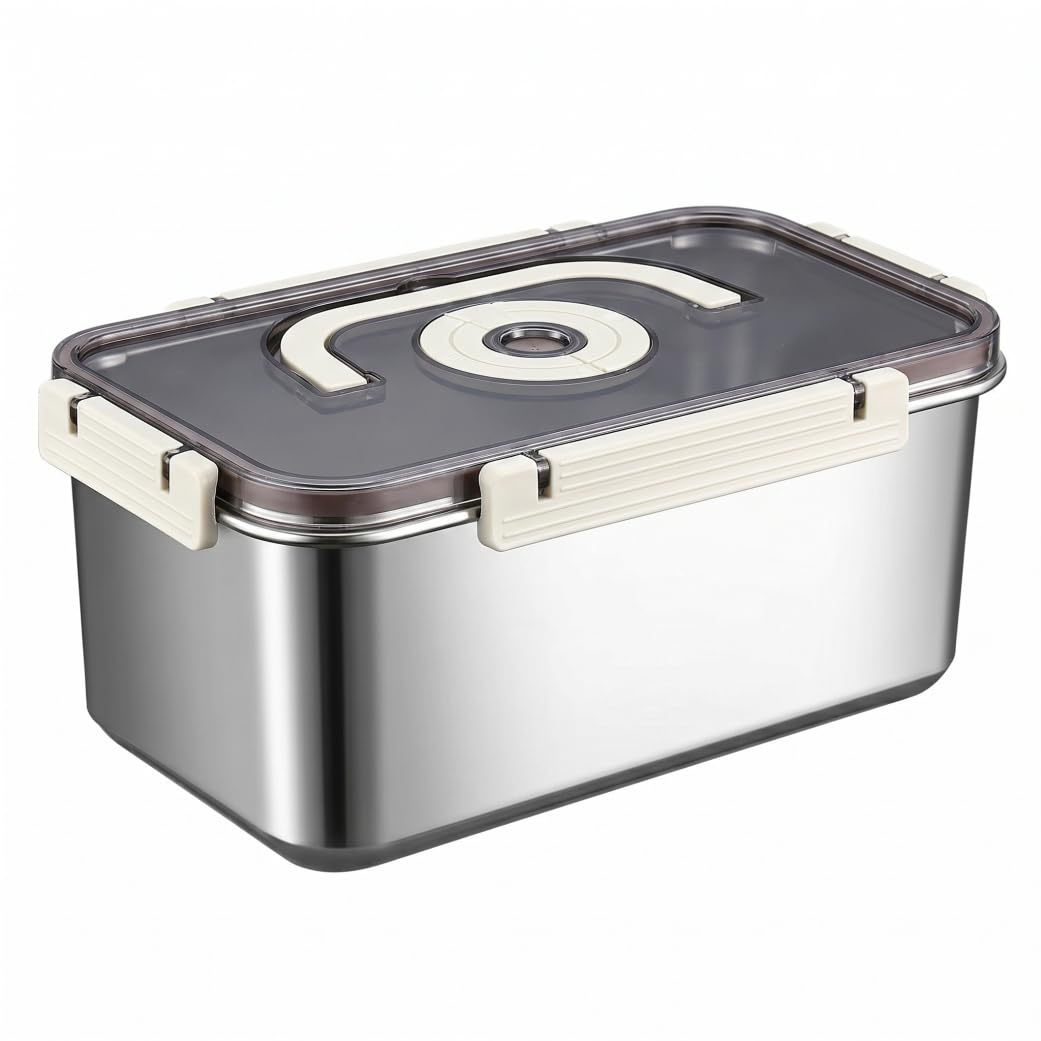 Tsawntd Bread Keeper, Airtight Bread Storage Container, Large Capacity Stackable Keeper With Transparent Lid, 201 Stainless Steel Food Storage Box For Fridge Freezer, 5800ml