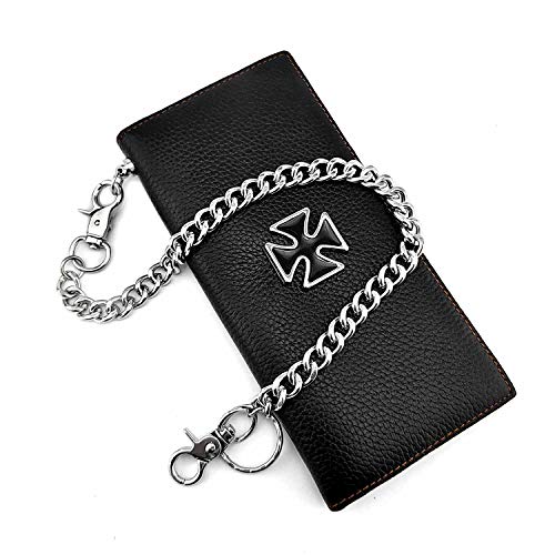 Men Gothic Cross Biker Long Leather Card Money card Holder Wallet With Safe Chaine2