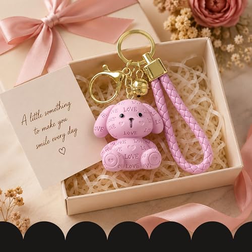 Image of Storite Bunny Keychain for Women & Girls, Cute Rabbit Bag Charm with Heart Pendant, Braided Strap & Bell, Fashion Key Ring for Handbags, Backpacks & Car Keys
