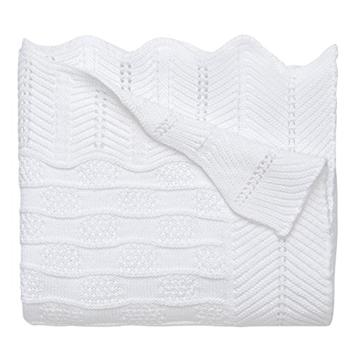 Elegant Baby Premium 100% Cotton Knit Blanket, White Texture Knit, 30