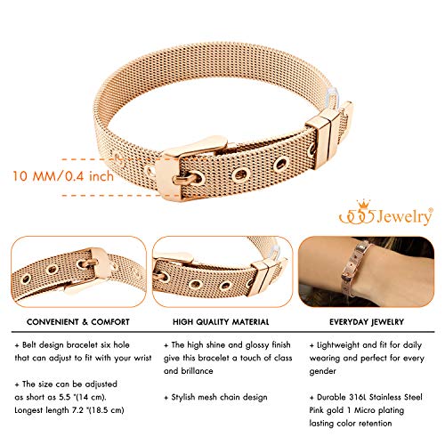 555Jewelry Stainless Steel Adjustable Belt Buckle Mesh Bangle Bracelet for Women4